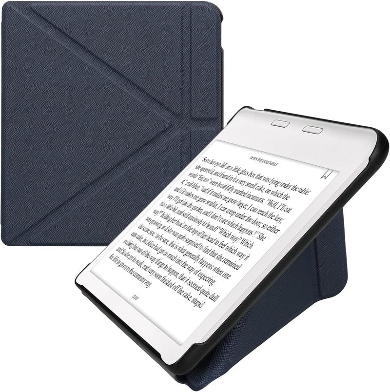 kwmobile Origami Case Compatible with Kobo Libra Colour Case - Slim PU Leather Cover with Stand - Dark Blue - Image 1